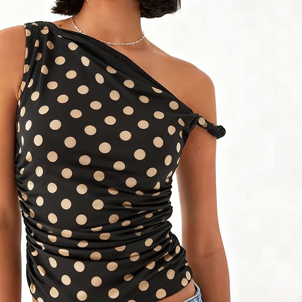 Polka dot one-shoulder camisole