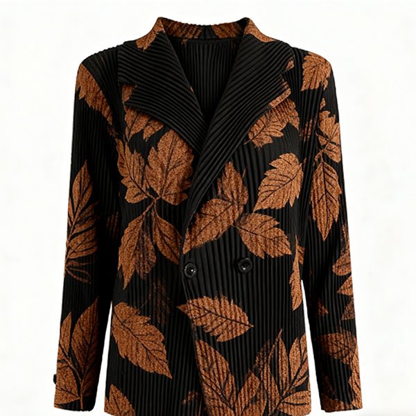 Retro leaf print corduroy suit jacket