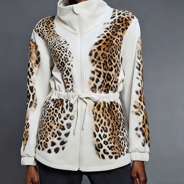 Women's Leopard Print Stand Collar Casual Jacket for Spring and Summer
