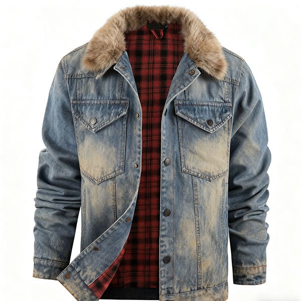 Men's denim jacket with fur collar