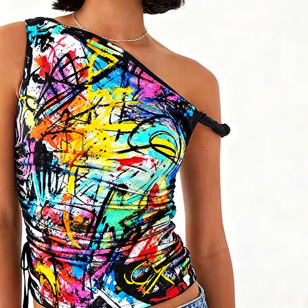 Graffiti One-Shoulder Tank Top