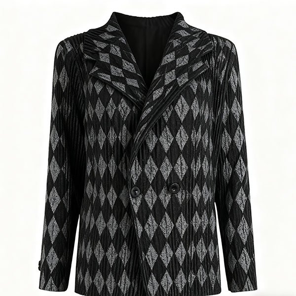 Diamond-patterned corduroy suit jacket