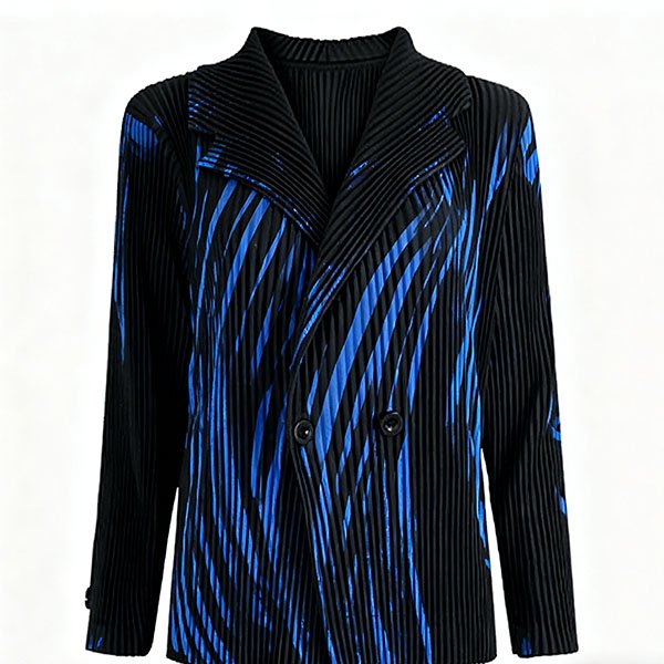 Blue striped slim-fit corduroy suit jacket
