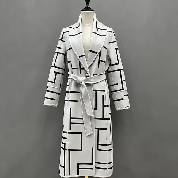 Women's black and white striped cashmere winter coat