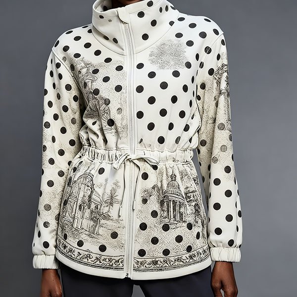 Women's stand-up collar polka dot pattern coat