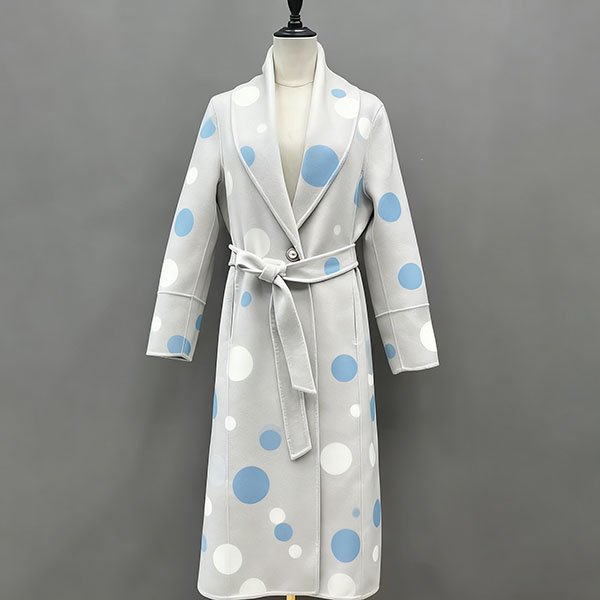 Women's Blue and White Polka Dot Pattern Winter Cashmere Coat